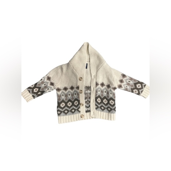 Gap Shawl Cowl Neck Cream Colored Patterned Cardigan 6-12 Babies EUC - Picture 2 of 9